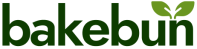 Green logo of "bakebun" with a stylized leaf above the letter 'b'.