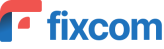 Company logo of "fixcom" featuring stylized text with a red and blue color scheme.